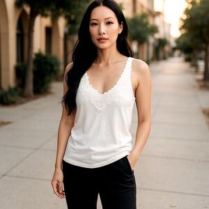 90s White Lace Trim Tank Top Cotton